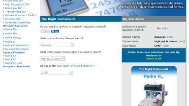 Web-based Selector Tool for Mercury Analysers