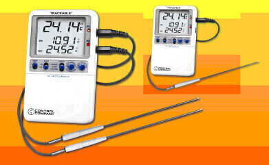 High Accuracy Dual Thermometer with Alarms Measures Temperatures in Two Locations