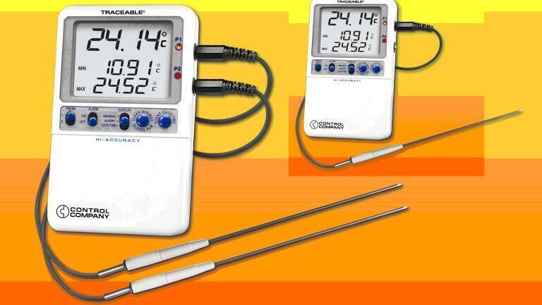 High Accuracy Dual Thermometer with Alarms Measures Temperatures in Two Locations