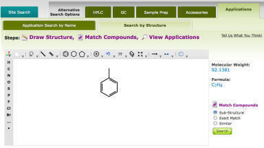 Access to Applications Library with Unique Structure Search Capability for Environmental Analysis