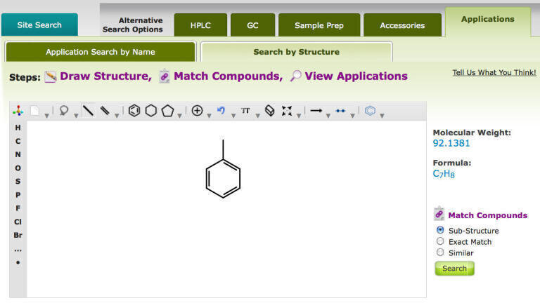 Access to Applications Library with Unique Structure Search Capability for Environmental Analysis