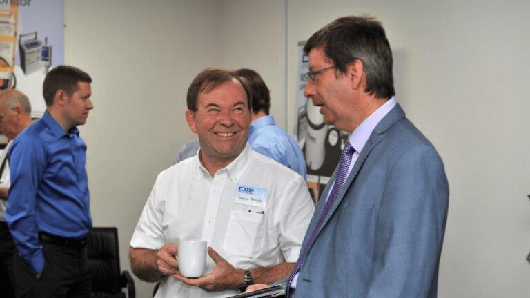 Steve Woods (left) managing director of Detectronic chats to John Stephenson from Streamline Measurement