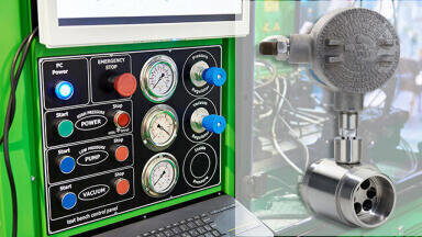 Turbine flow meter offers low range and accuracy needed for valve and orifice testing in water softener manufacturing plant