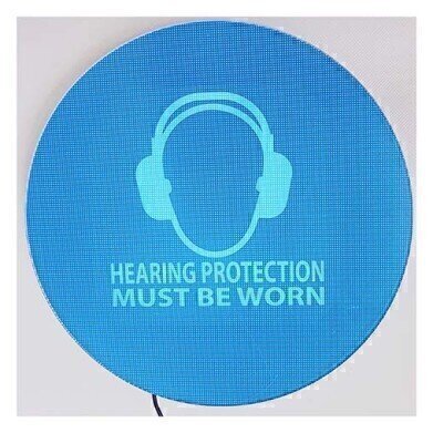 Weatherproof noise-activated hearing protection signs