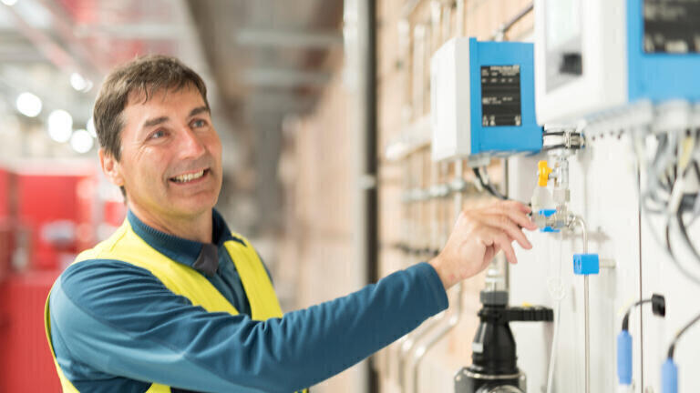 Water analysis in water treatment plant Frasnacht, Switzerland