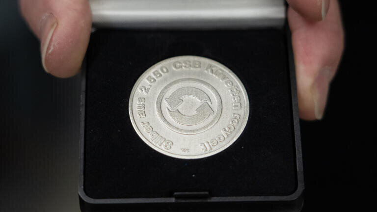 Hach’s environmental center recycles 75% of cuvette test materials. Image shows recycled silver.