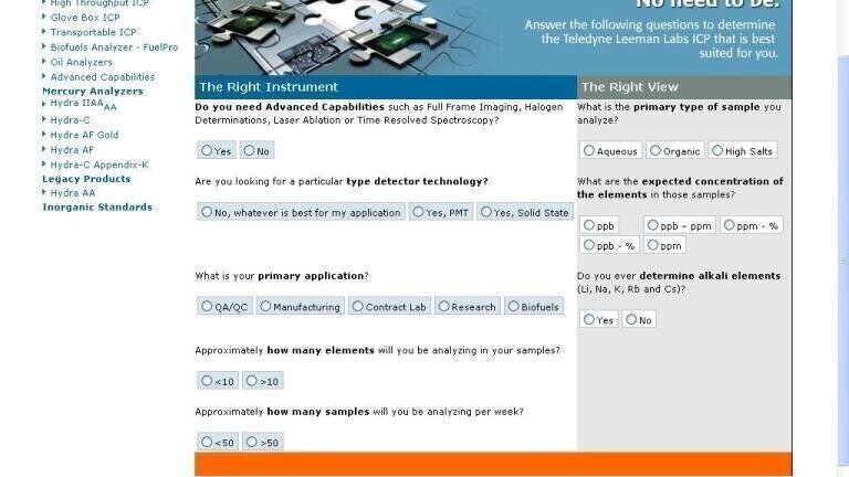 Web-based Selector Tool for ICP Instrumentation